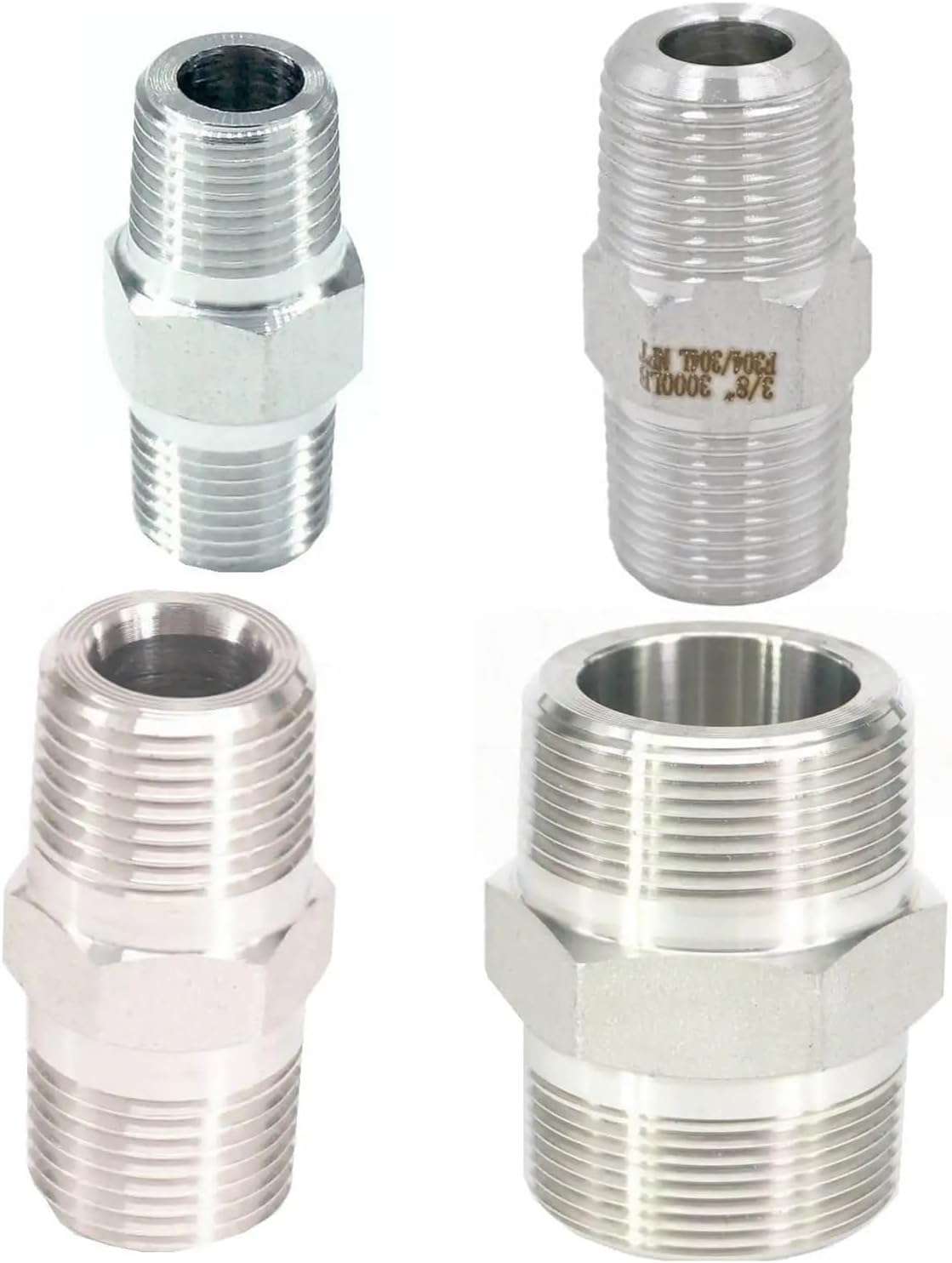 200 Bar 1/8" 1/4" 3/8" 1/2" 3/4" 1" 1-1/4" 1-1/2" 2" NPT Male 304 Stainless Steel Hex Nipple Forged Pipe Fitting Water Gas Oil(1/8")