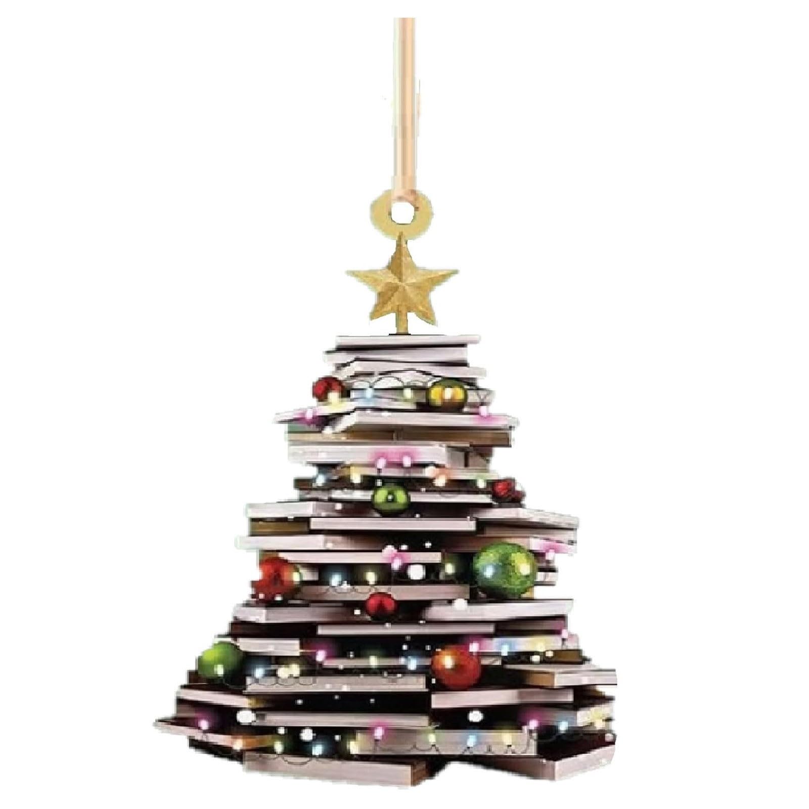 Feelcrag Book Christmas Tree Ornaments,Library Book Store Ornament Bookshelf Decor Ornaments Christmas Decoration Xmas Tree Hanging Pendants Christmas Tree Shape Bookshelf Pendant For Home, Car, Party