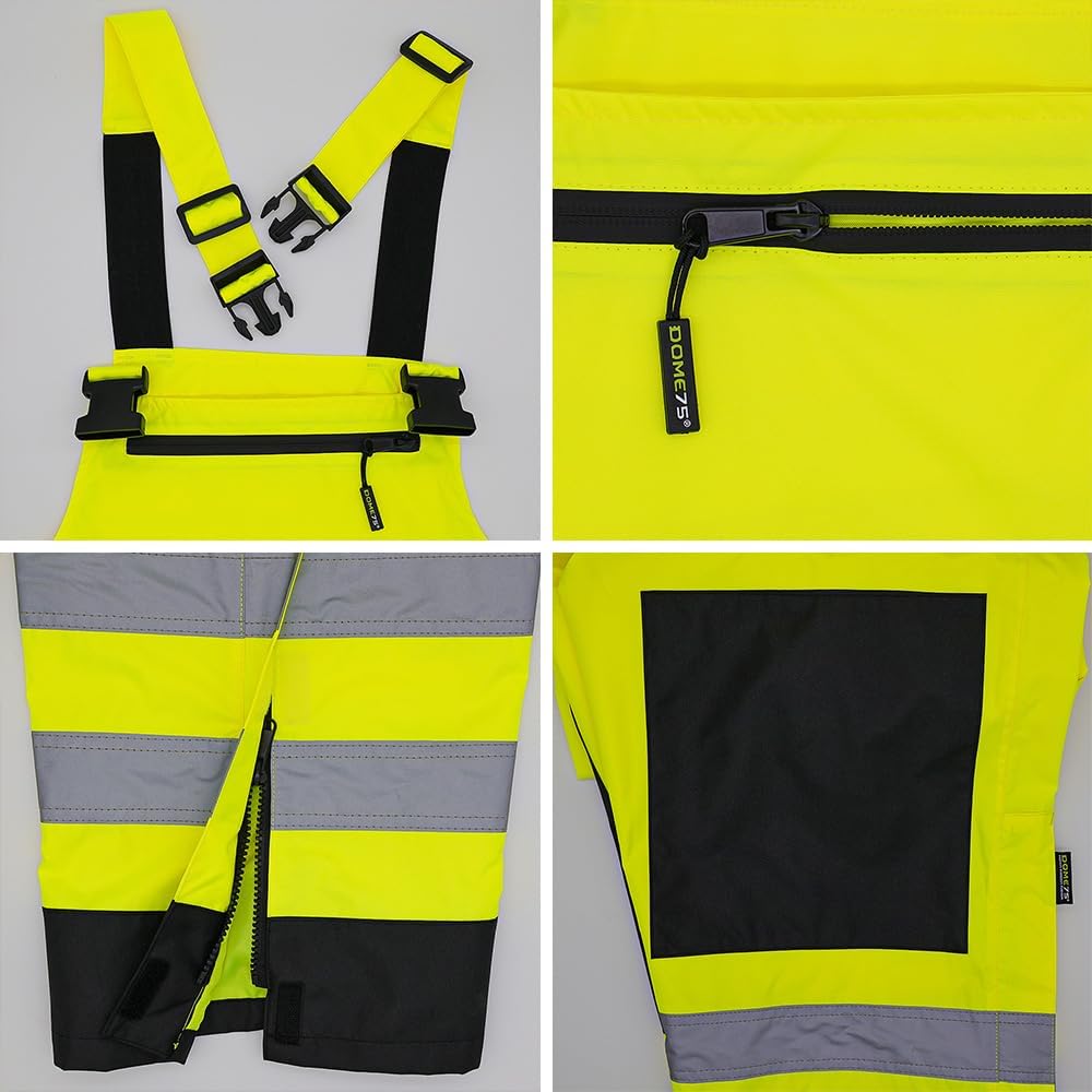 DOME75® DYNAMIC SERIES® DRB3452 Class E Black Bottom Rain Bib-High Visibility Yellow-LG/XL