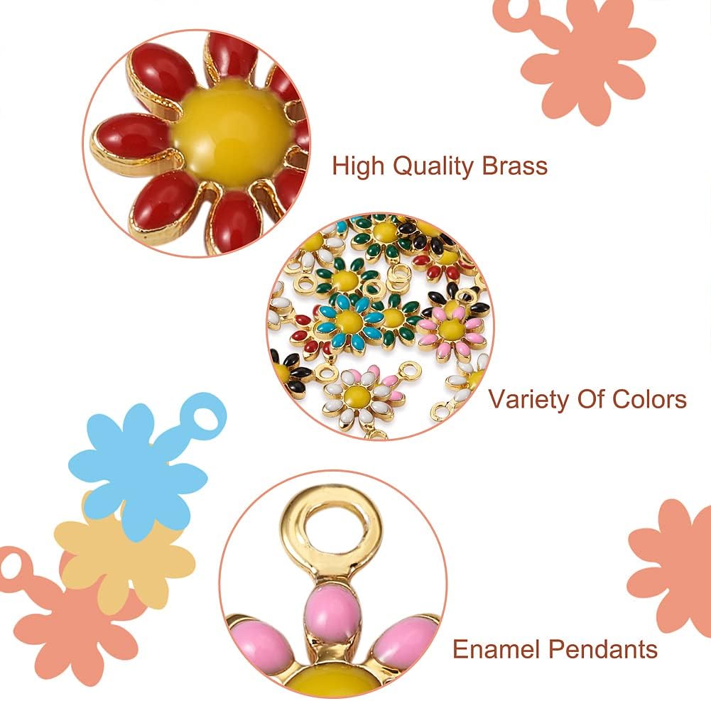 42pcs Enamel Flower Charms Golden Plated Sunflower Pendants Spring Theme Dangle Charms for Earrings Necklaces Bangles Jewelry Making - Image 6