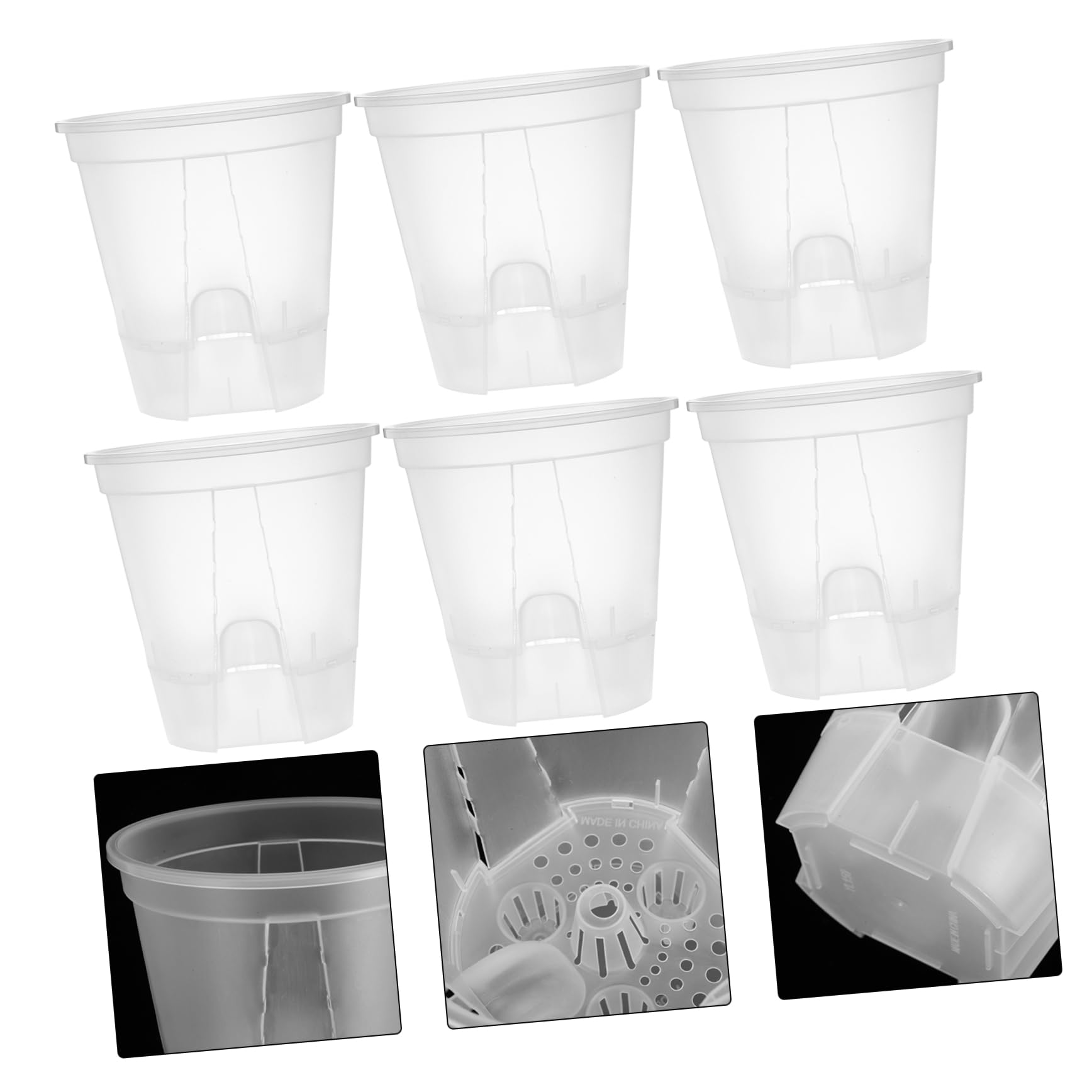 HEMOTON 6 Pièces Pots de Fleurs Transparent avec Drainage Auto Régulant Pots Plastique Clair pour Plantes Intérieur pour Orchidées et Autres Plantes Design Respirant et Portable