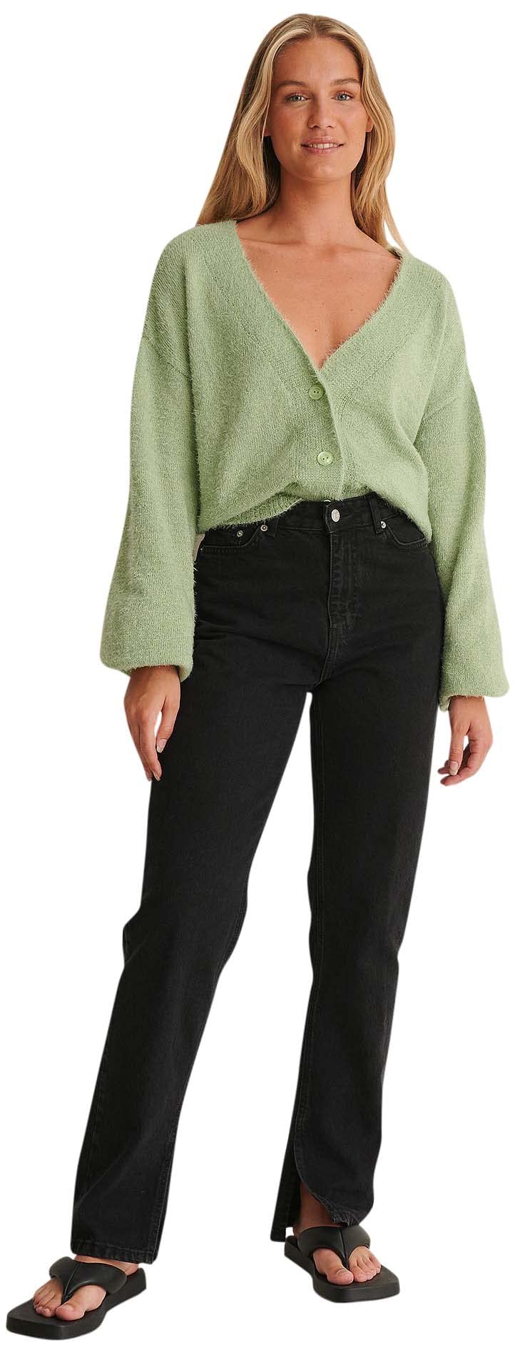 NA-KD Oversized Knitted Cardigan, Chinois Green, X-Small