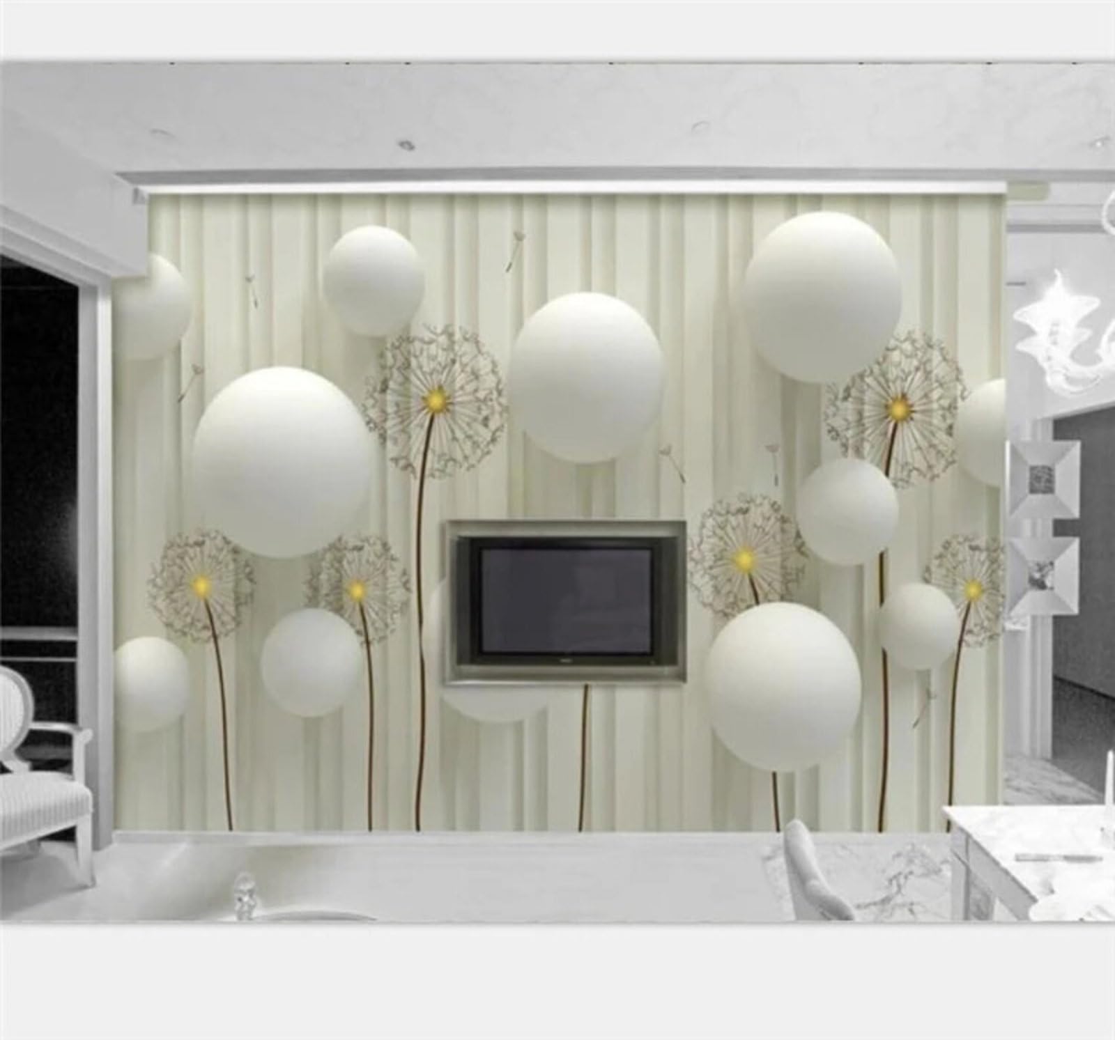 Minimalist Three Dimensional Dandelion Sphere Art 3D Wallpaper Easy Install Feature Office Living Room Sofa Bedroom TV Background Wall Decoration-200cm×140cm