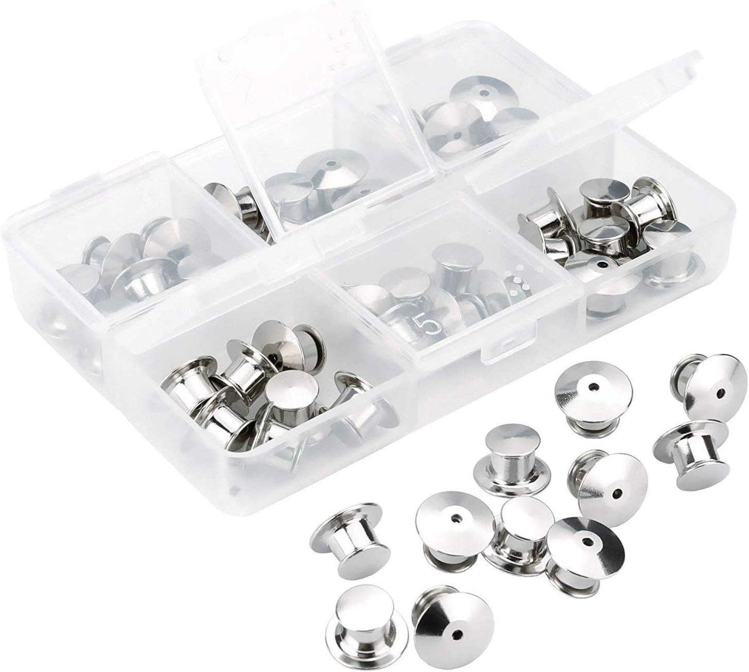SUBANG 40 Pieces Metal Pin Backs Locking Pin Keepers Locking Clasp with Storage Case