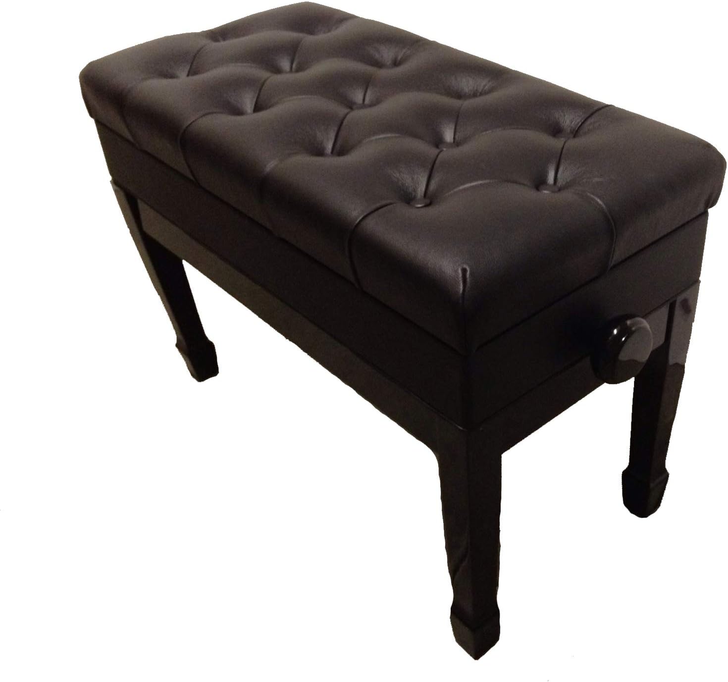 Genuine Leather Adjustable Duet Size Artist Piano Bench Stool in Ebony with Music Storage
