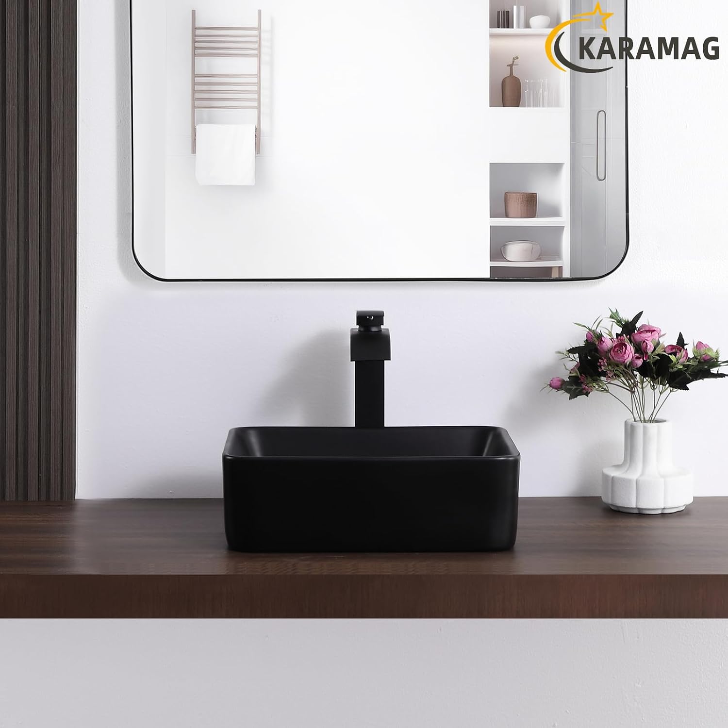 Black Vessel Sink Rectangle 16"x12" Bathroom Sink Rectangular Modern Above Counter 16 Inch Small Bathroom Sinks Matte Black Porcelain Ceramic Vessel Vanity Sink Art Basin