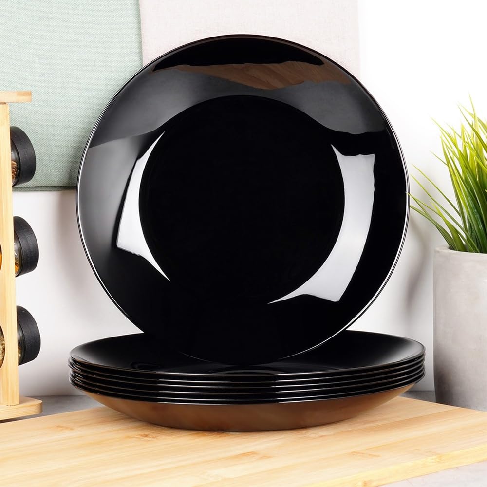 Vilde Lot de 6 assiettes plates en verre noir 25,5 cm | Assiettes, vaisselle