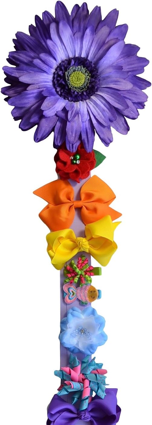 Hair Bow and Headband Holder DELUXE Accessories Storage and Organizer with BLOOMING Daisy (Lavender Ribbon with Purple Flower)