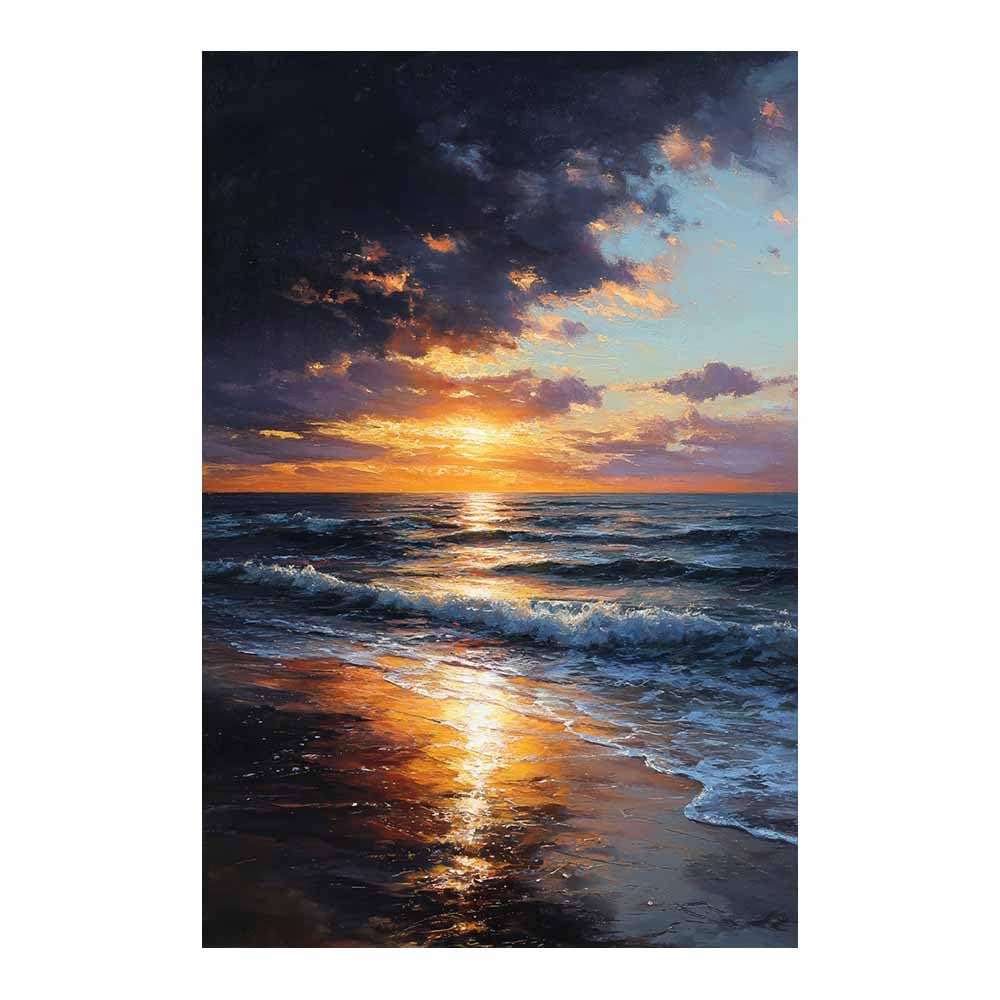 HOQIU Natural scenery wall art Dramatic Ocean Sunset decorative painting, wall art, for Living Room Bathroom Bedroom Kitchen Decoration.(Multicolor)-60x80cm Unframed