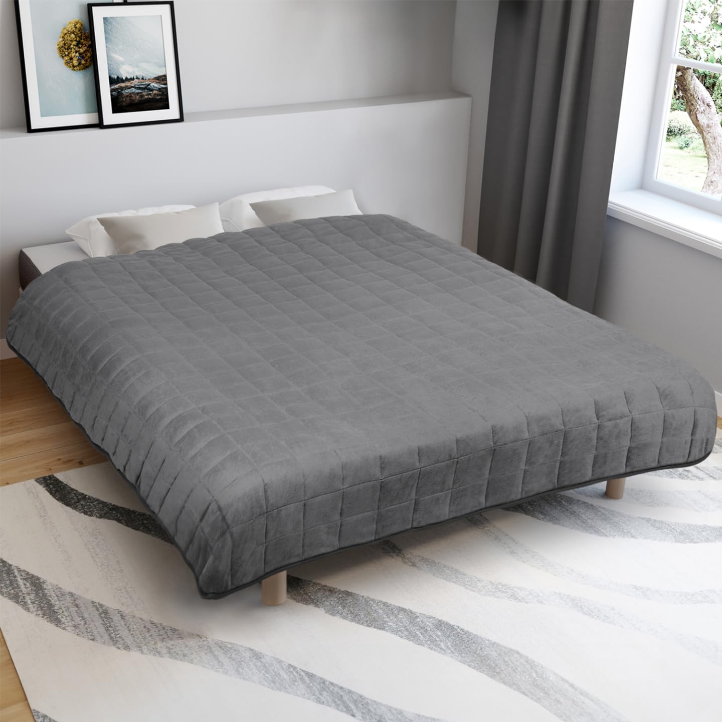 IDMarket Celeste - Manta Pesada para Ansiedad (150 x 200 cm, Bicolor, Gris Claro y Gris, 7 kg)