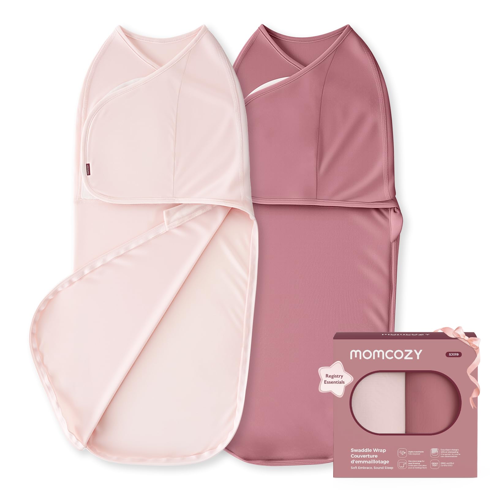 Photo 1 of Momcozy Swaddles for Newborns, Quiet Fastener Swaddle Suitable for Infant 0-3 Months, New-Parent-Friendly Sleep Sack, Reduce Startle Reflex, Newborn Boys Girls Registry Essentials, 2-Pack, Bloom