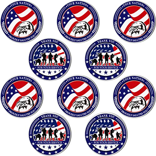 Inbagi 10 Pcs Military Challenge Coins Thank You for Your Service Military Appreciation Individual Collectible Coins for Veterans Day Presents