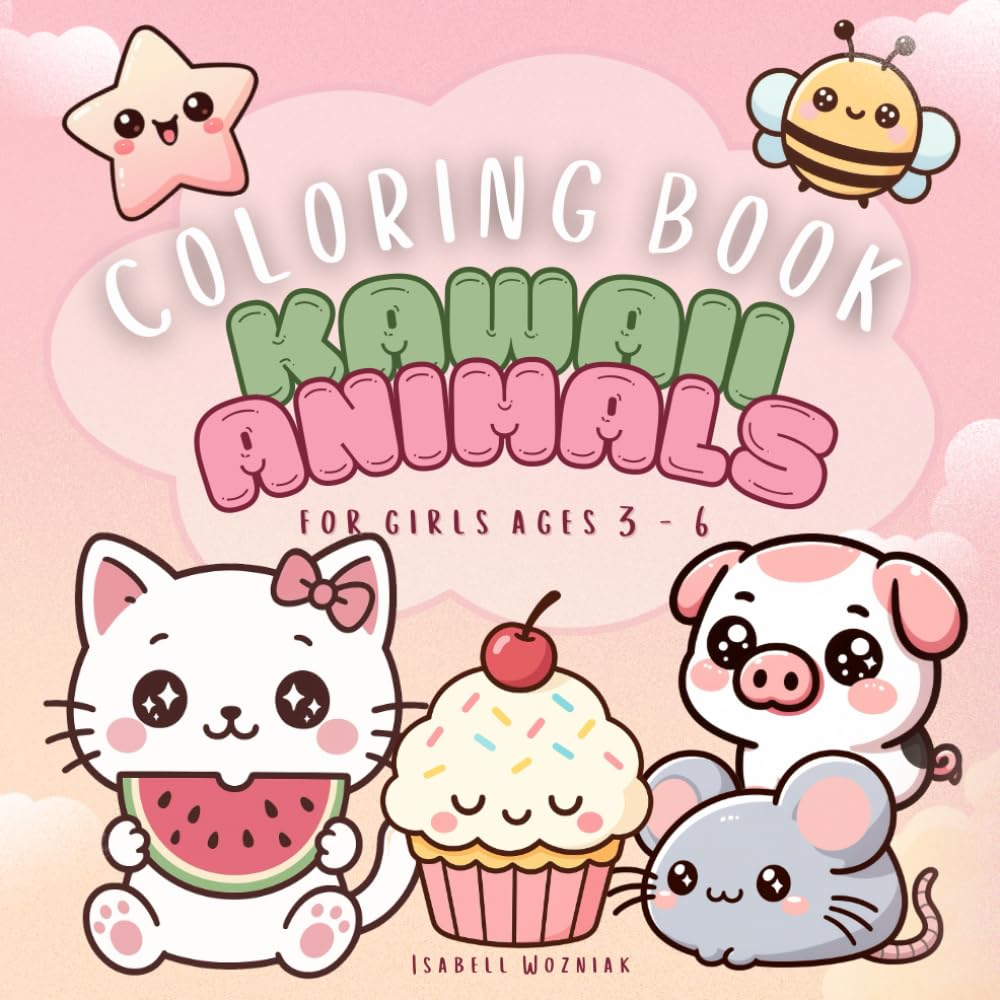 Coloring Book: Kawaii Animals: Bold and easy - for kids ages 3-6 | 35 illustrations (Cute Kawaii Coloring Books for Girls)