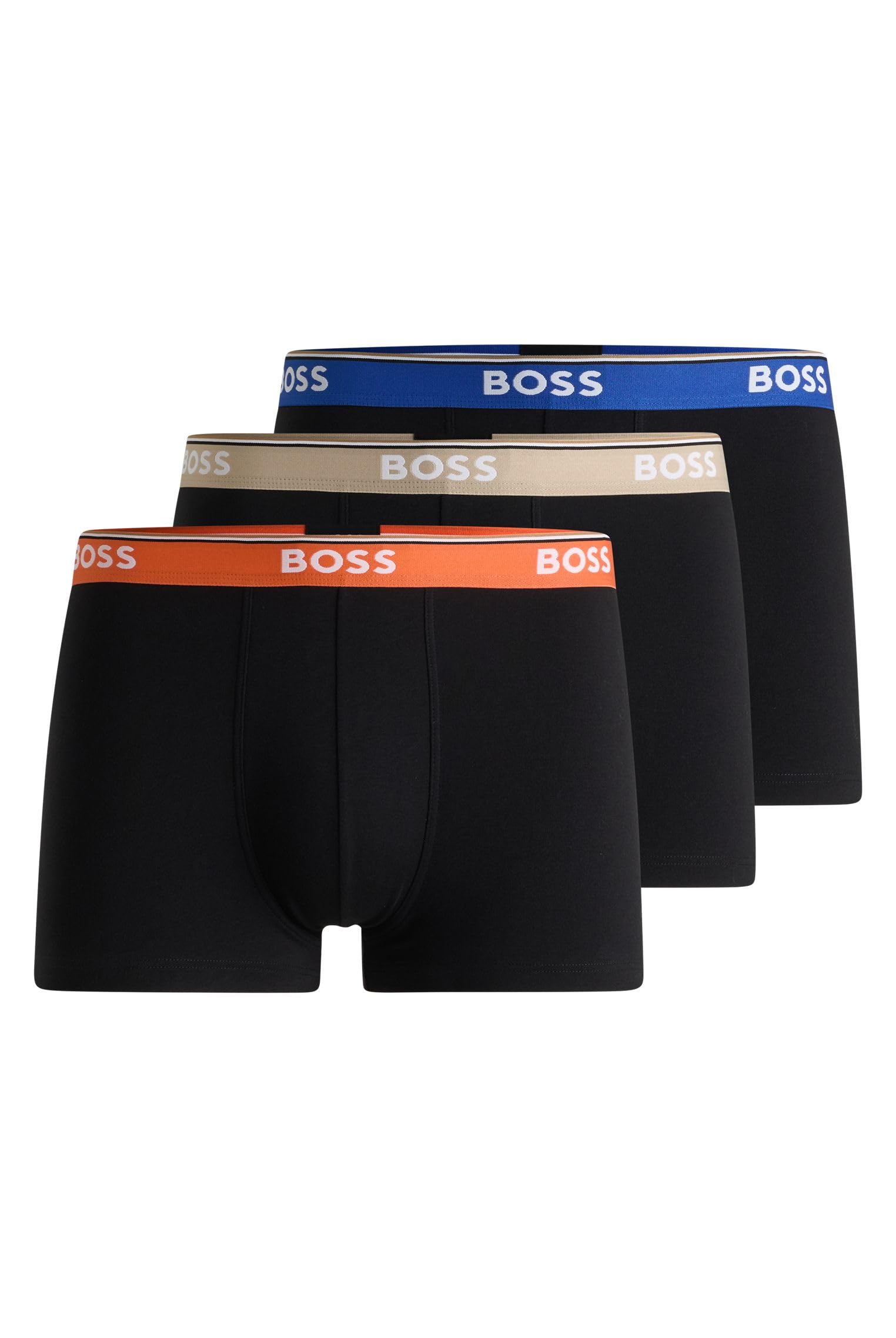 BOSS Mens Trunk 3P Power Three-Pack of Stretch-Cotton Trunks with Logo waistbands