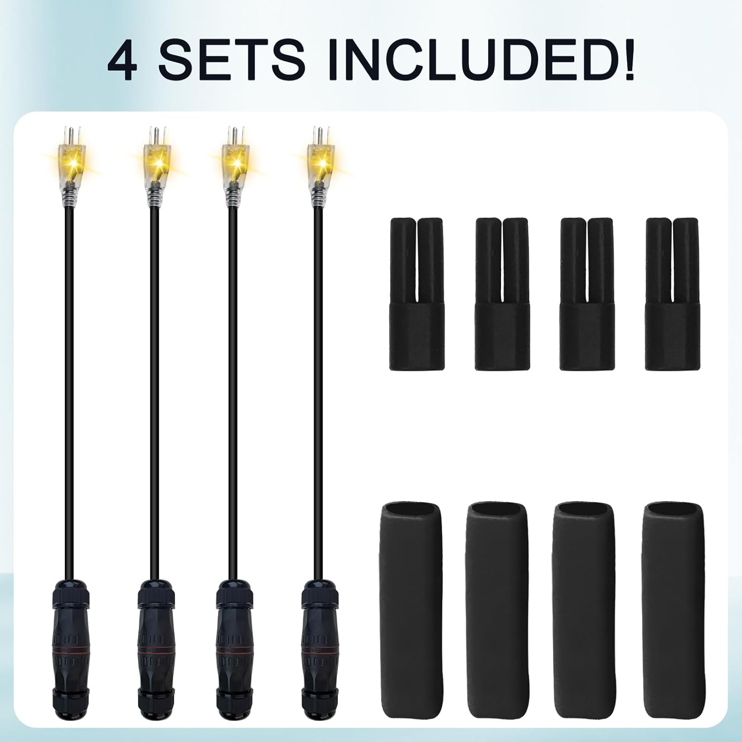 4PCS Pipe Heat Tape Accessory Kit, DIY Self-Regulating Heating Cable Installation, 120V Grounded Plug with Light Indicator, Wire Splitter & End Seal Cap