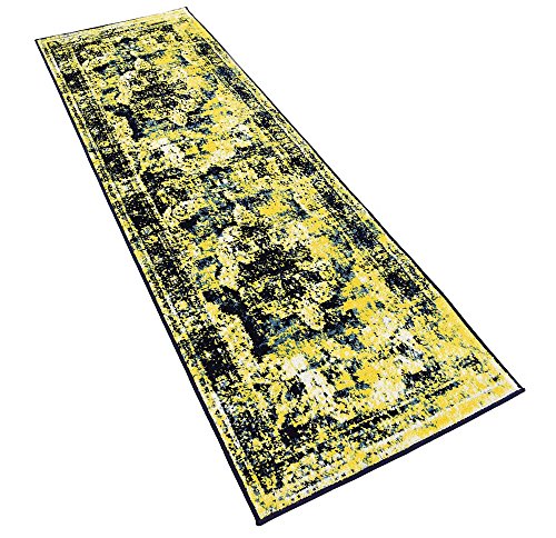 Unique Loom Sofia Collection Area Rug - Salle Garnier (2' X 6' 9" Runner, Navy Blue/ Yellow) #TOP1