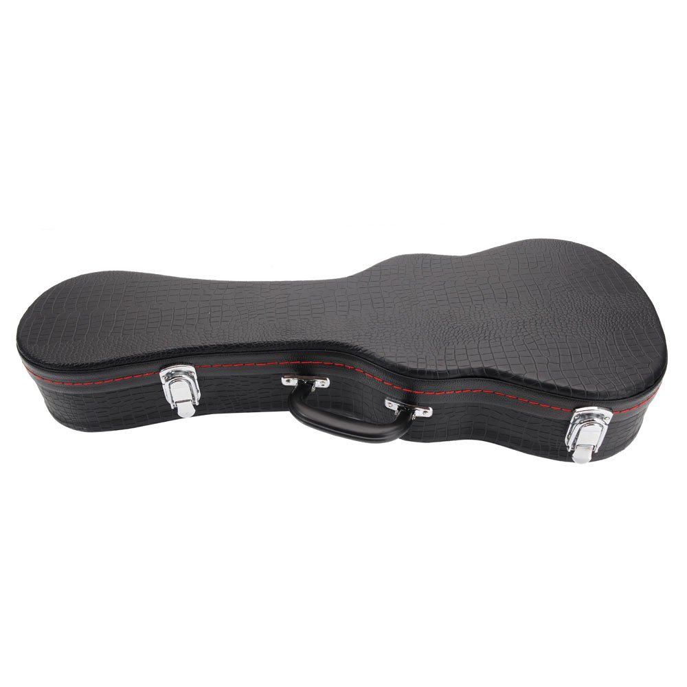 24.6" Leather Ukulele Case Classic Hard Case for 21" Soprano Pattern Ukulele (Black)