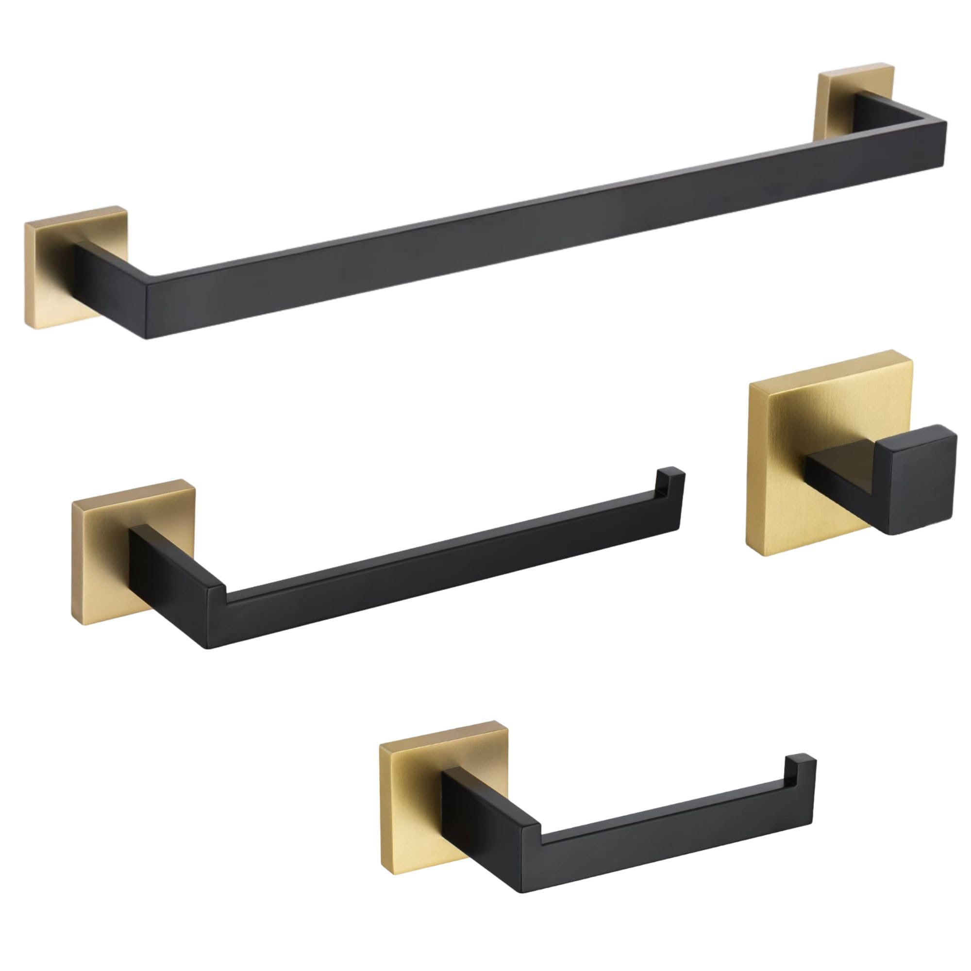 LUXIUR 4 Piece Towel Hanger for Wash Basin, Towel Rod for Bathroom, Wall Hook for Hanging Strong 5kg, Toilet Paper Roll Holder, Towel Bar for Kitchen, Black Gold