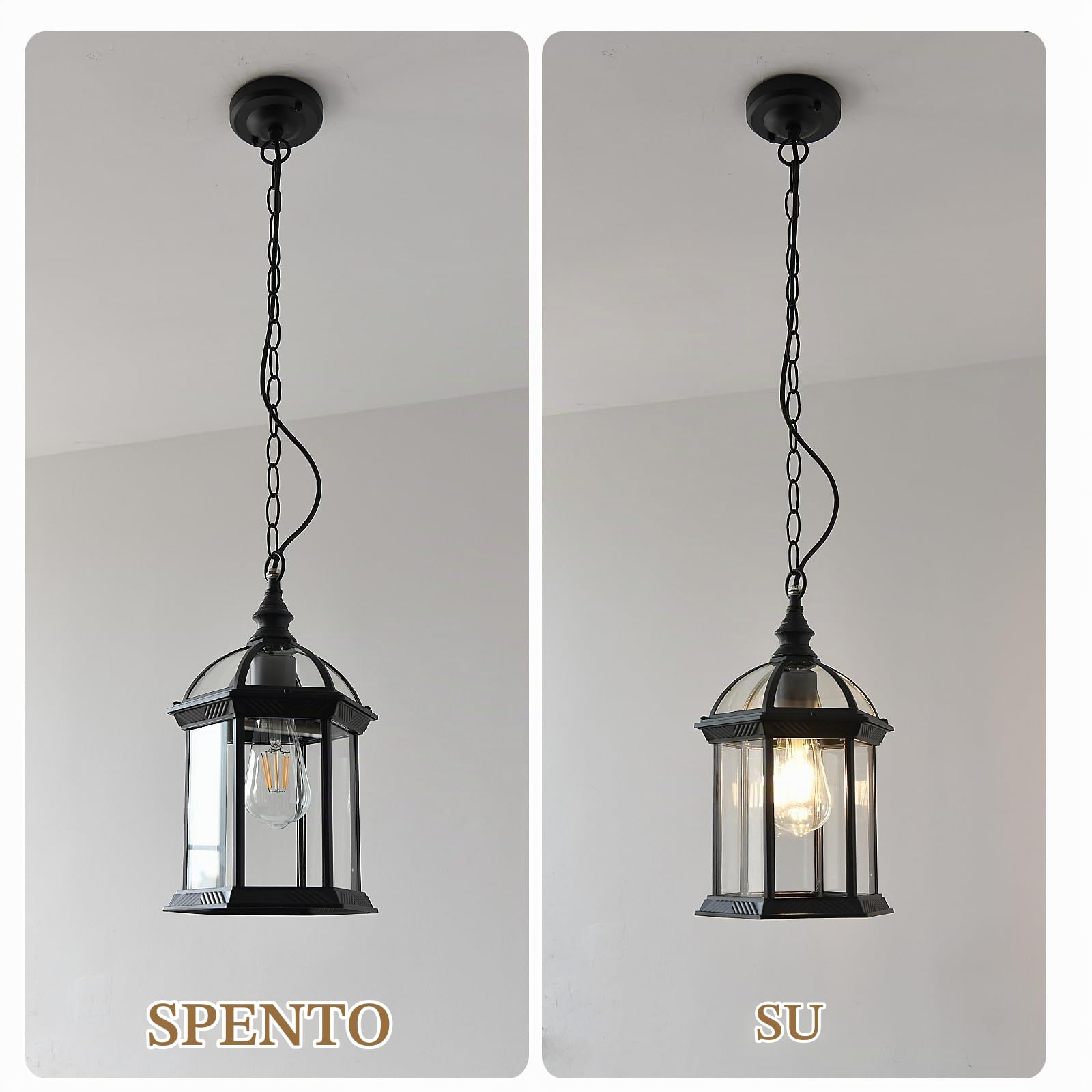 Lampada a Sospensione Esterno Impermeabile Nero Retro Lampadario A Sospensione Luci Esterno E27 Alluminio Antiruggine E Vetro Spesso Industriale Lanterna Da Esterno Giardino Lampadario Vintage Gazebo