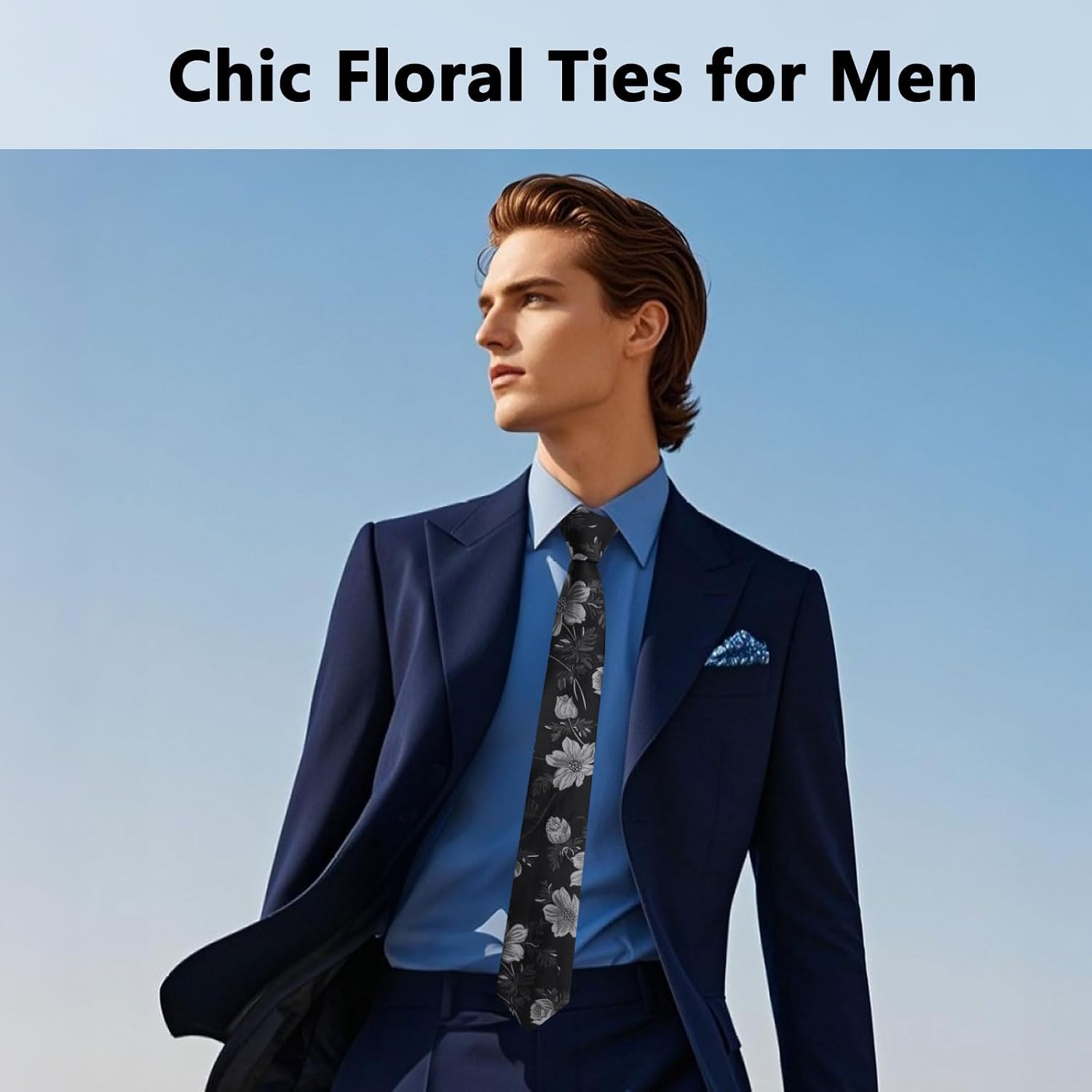 Floral Ties for Men, 2.75 Skinny Mens Tie Exquisite Flower Men's Neckties for Wedding Party Prom Date Work
