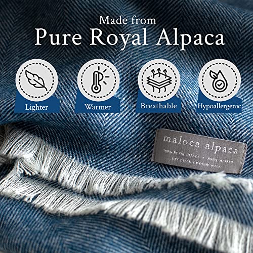 Maloca Alpaca Throw Blanket-100% Royal Alpaca Wool Herringbone Weave - Ethically Sourced | Hypoallergenic | Softer & Warmer Then Wool | Very Limited Production (Indigo) #TOP2
