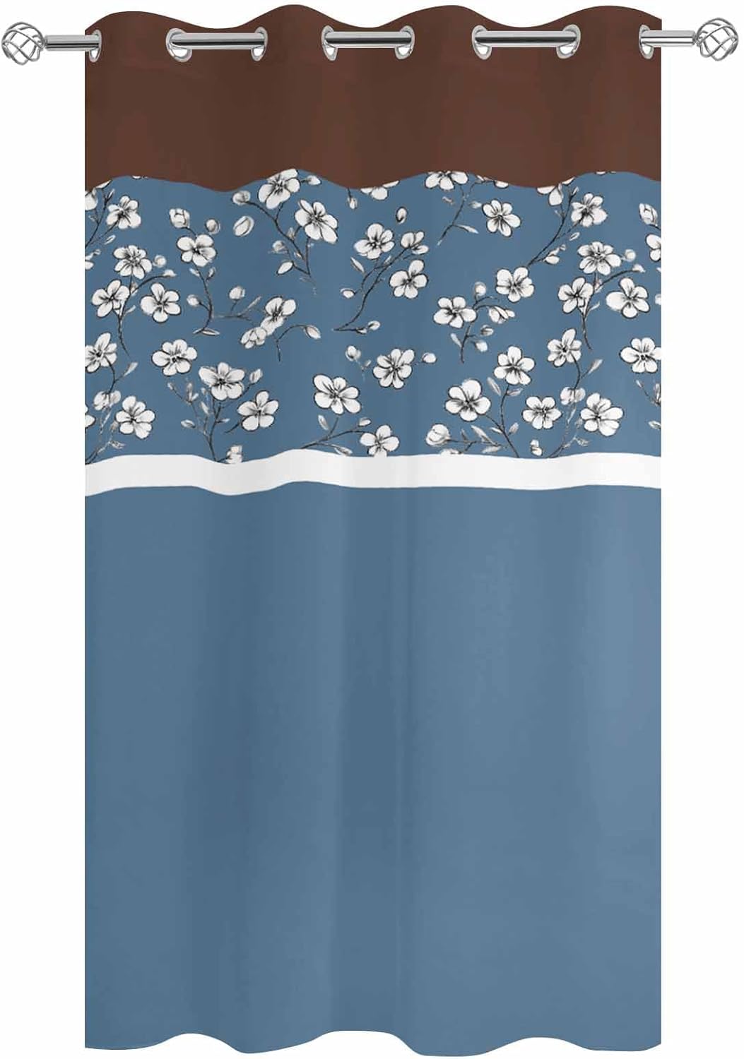 Blue Brown Flowers Outdoor Curtains for Patio Waterproof,Windproof Privacy Curtains with Weighted Bottom,Classic Botanical Art Elegant Outside Drapes for Picnic Garage Backyard Cabana 54"x108" 1 Panel