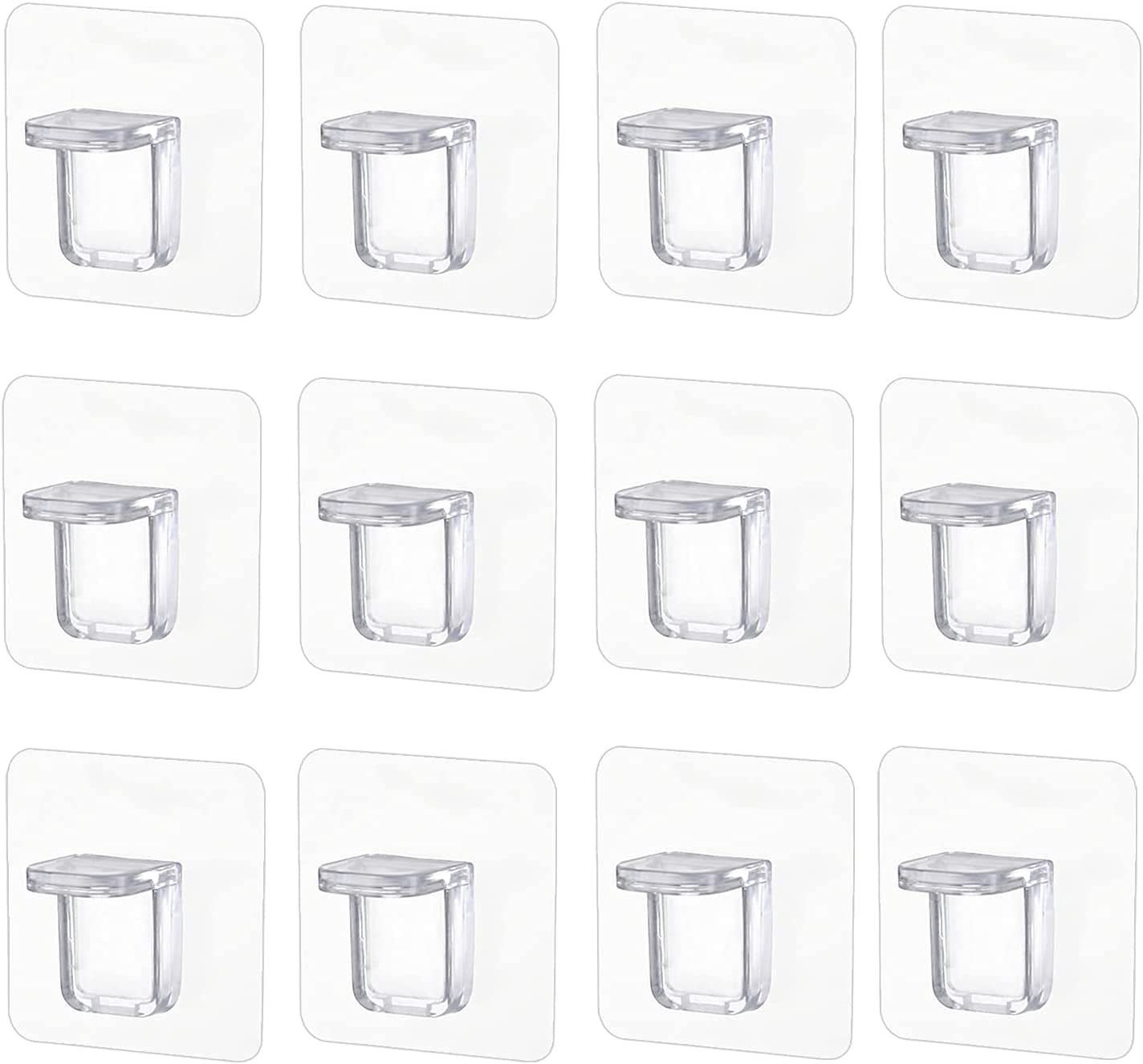 Plastic Viscose Punch Free Self Adhesive Shelves Clips, Load Bearing 10 Pounds, Easy to Remove (Clear, 12 Pieces)