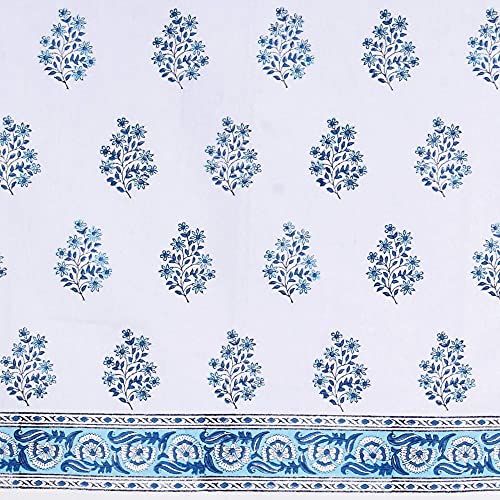 Image of LINENWALAS Cotton Curtains Set of 2, Canvas Window Curtains for Home Decor, Hangs Elegantly with Back Loops (4.5ft x 6.5 ft, Mughal Boota- Blue)