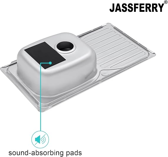 JASSFERRY Stainless Steel Kitchen Sink 1.0 Single Bowl Topmount Reversible Drainer Draining Board with Waste, 800 x 440 mm