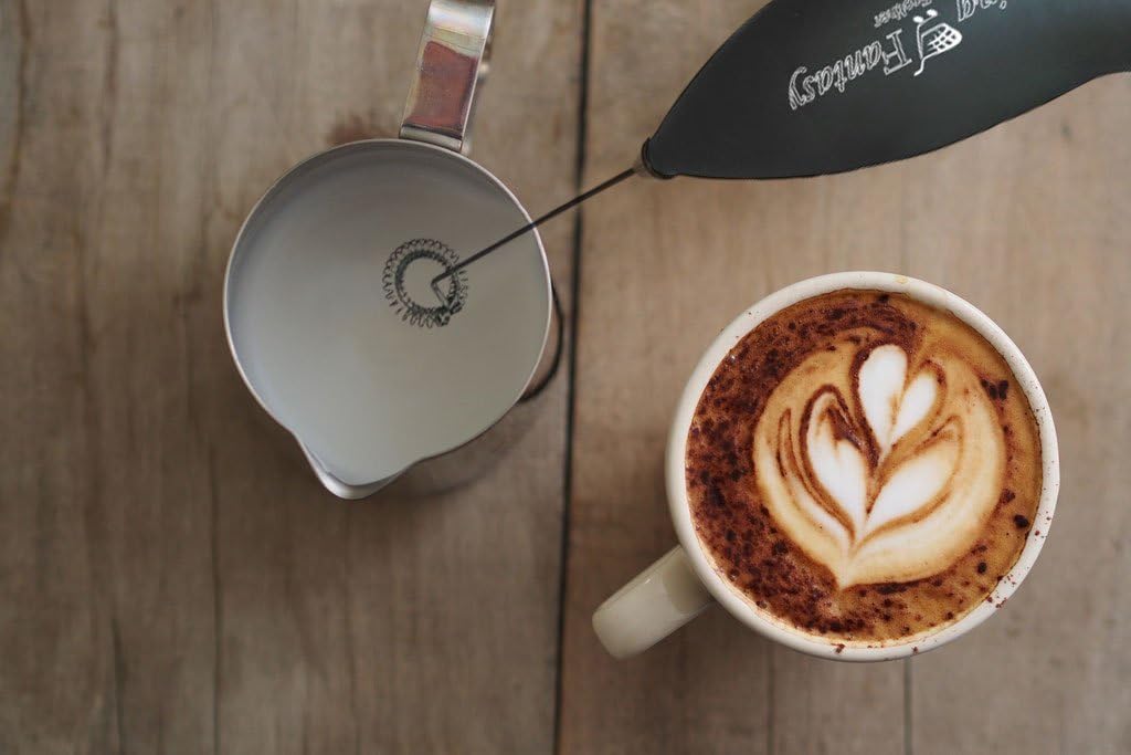 Milk Frother Handheld Electric Frother with Stainless Steel Whisking Head & Stem Stylish Black Handle Design