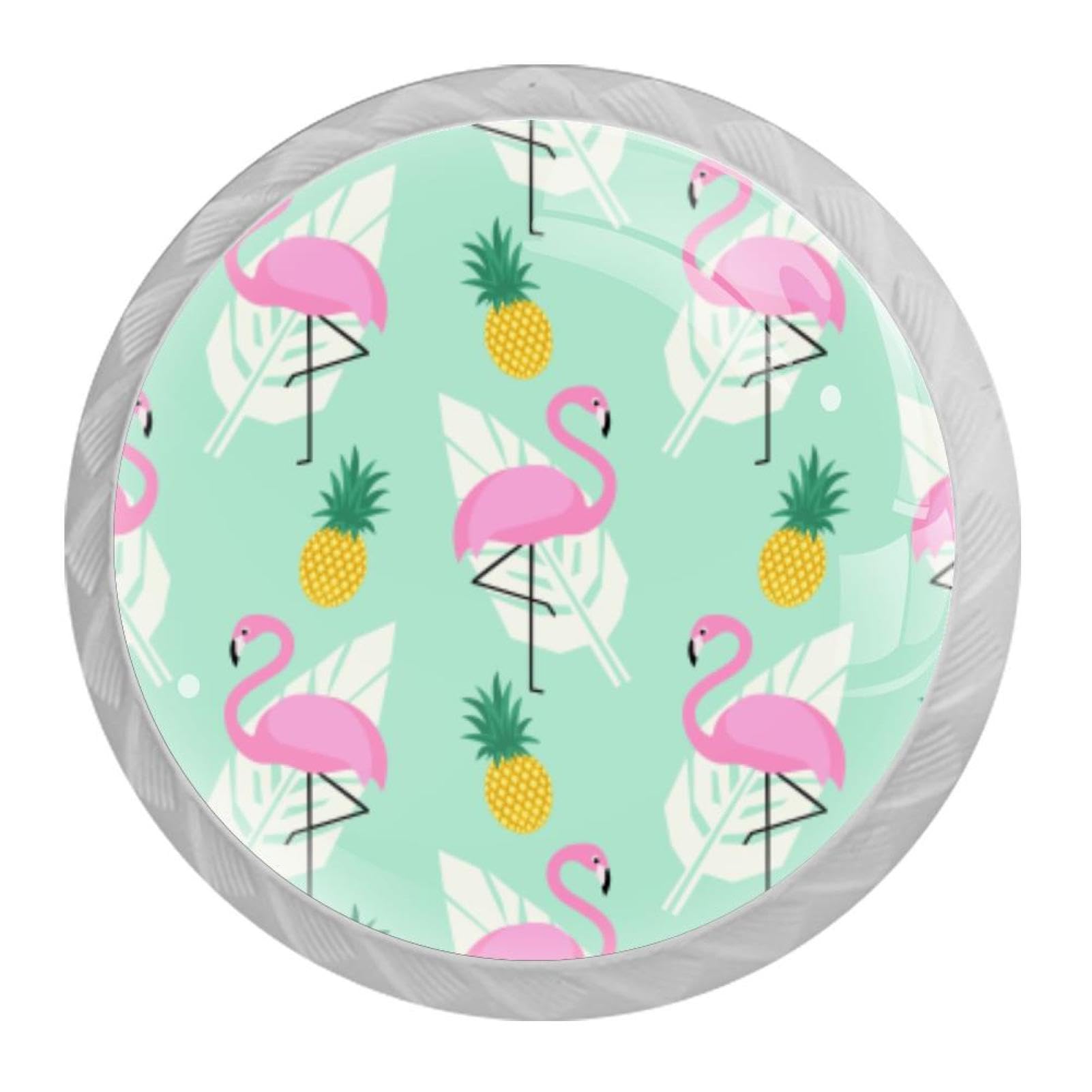 Tqmspg 4 Pieces Drawer Pulls Flamingos Door Knobs Dresser Handles for Kitchen Wardrobe Cupboard Hardware Furniture