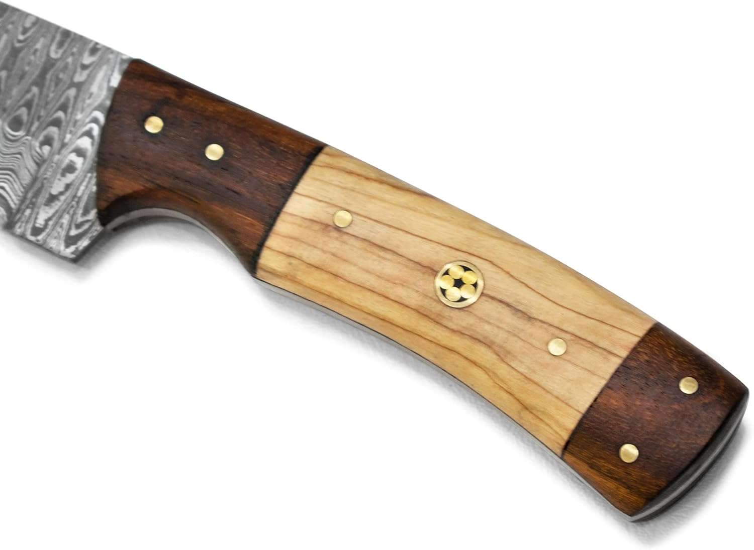 Titan International Knives 8.2" Damascus Steel Fixed Blade Hunting Knife | Handmade 1095 4340 Carbon Mix Hand Pounded | EDC Black Walnut and Olive Wood Handle | Leather Sheath Multi Purpose Survival and Camping