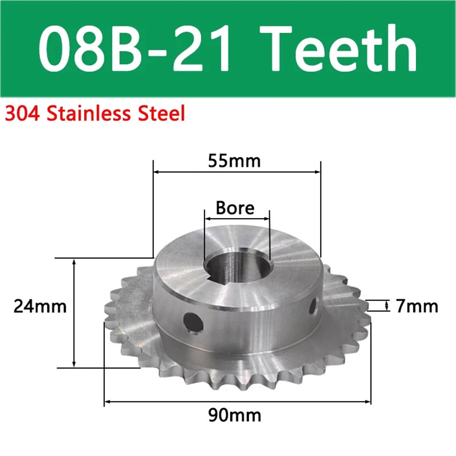 Piñón de acero inoxidable 20T-28T 08B de : rueda de cadena duradera con orificio de 14-40 mm, paso de 12,7 mm, 1 pieza(32mm(keyway 10mm) 20Teeth)