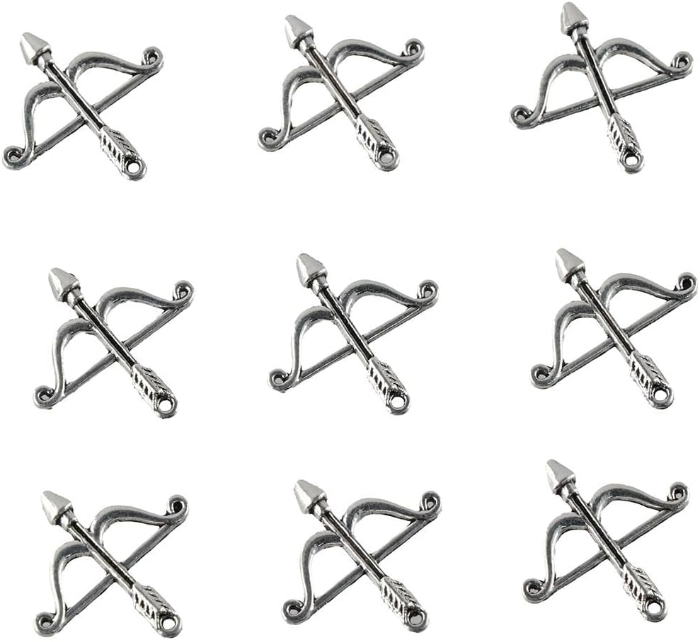 100Pcs Antique Silver Bow and Arrow Charms Pendants,Archery Charms with Loop for DIY Jewelry Making,Necklaces,Earrings,Key Chains