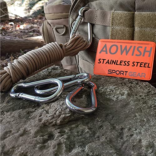 Aowish Spring Snap Hook Carabiner Heavy Duty| 304 Stainless Steel Clips Keychain Buckles| 2-1/2'' 3-1/8'' 4'' 5-1/2'' Length| Home Gym Garage Camping Swing Hammock Hiking Etc (M6, 1/4'' Dia, 10-Pack) #TOP4
