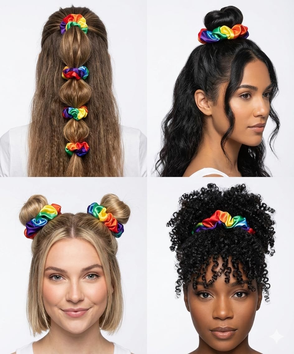Rainbow Satin Hair Scrunchies, Multicolor Pack of 2-image-44
