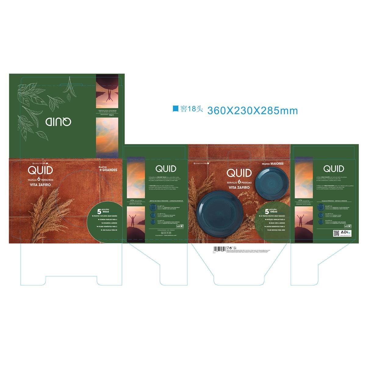 Quid Zafiro Vita Stoviglie Ceramica 18 Pezzi 6 Persone Blu