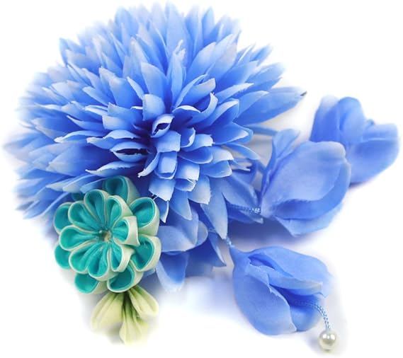 Amazon ブルー 浴衣 髪飾り クリップ つまみ細工と下がり花とダリア 花 ヘアアクセサリー 和装小物 通販