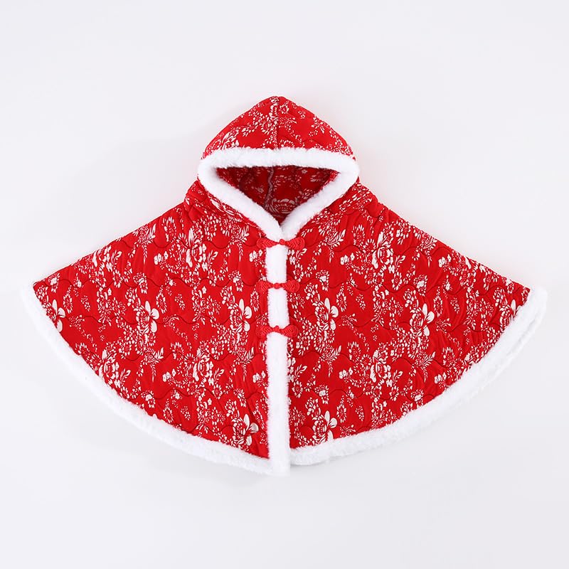 Cappotto per ragazze, mantello con cappuccio per neonato, giacche calde invernali, felpa con cappuccio antivento, stile nazionali, scialle e sciarpa morbida spessa, giacca per bambini 1-3 anni