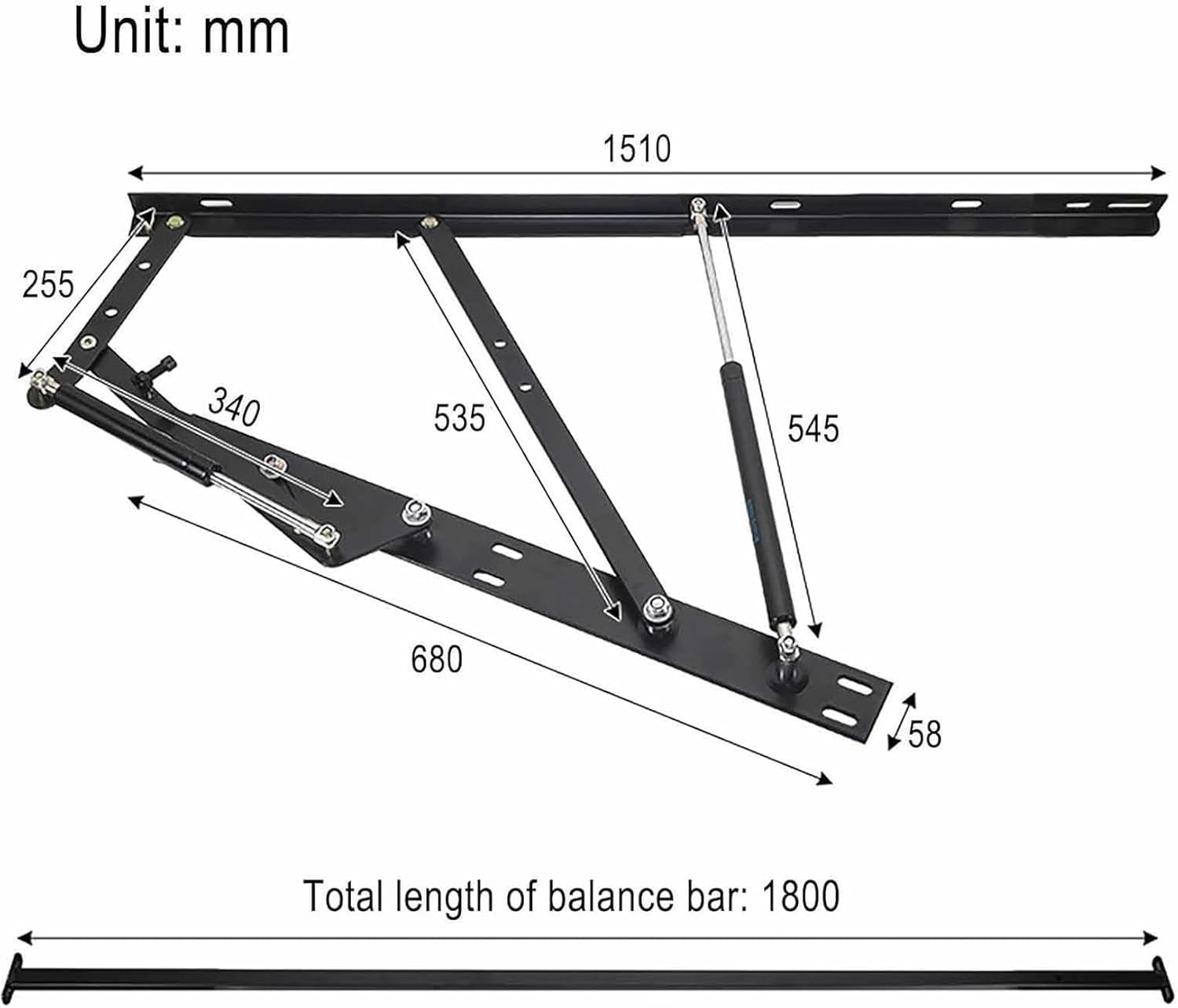 Heavy Duty Bed Storage Lift, Lifting Bed Mechanism,Lift Up Balance Storage Bed Frame Hinge Set, Pneumatic Folding Bed Gas Spring Lid Stay, Slide Open, Silent Opening And Closing(Applicable to 1.5m bed