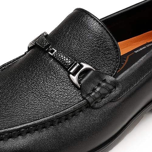 Image of Black Leather Dress Shoes for Men, Casual Metal Buckle Formal Business Shoes Wedding Slip on Loafer Party Dress Shoes