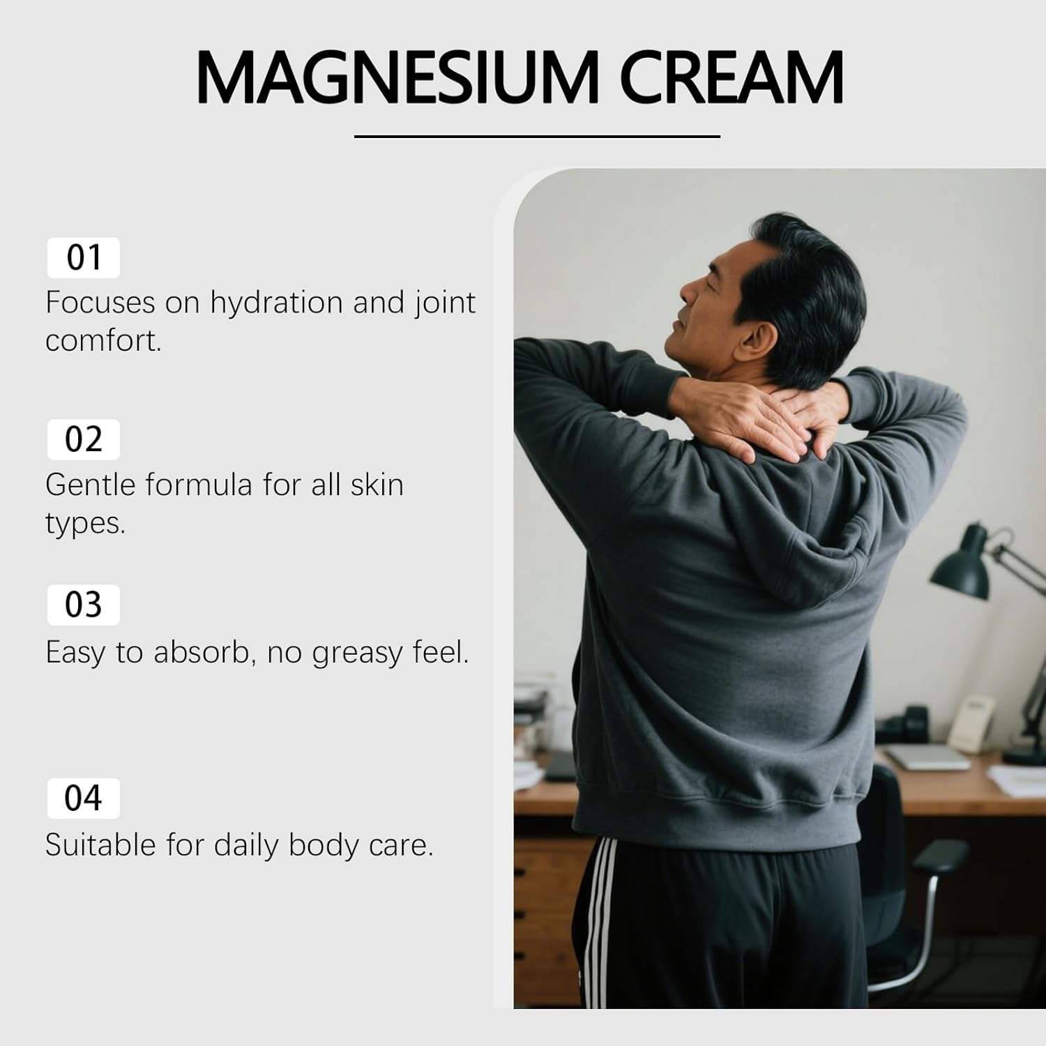 Magnesium Cream with MSM & Arnica for Nerve Relief - 120g/4.23oz, Mild Formula Soothes Skin & Calms Nerves, Daily Soothing Moisturizing Body Care