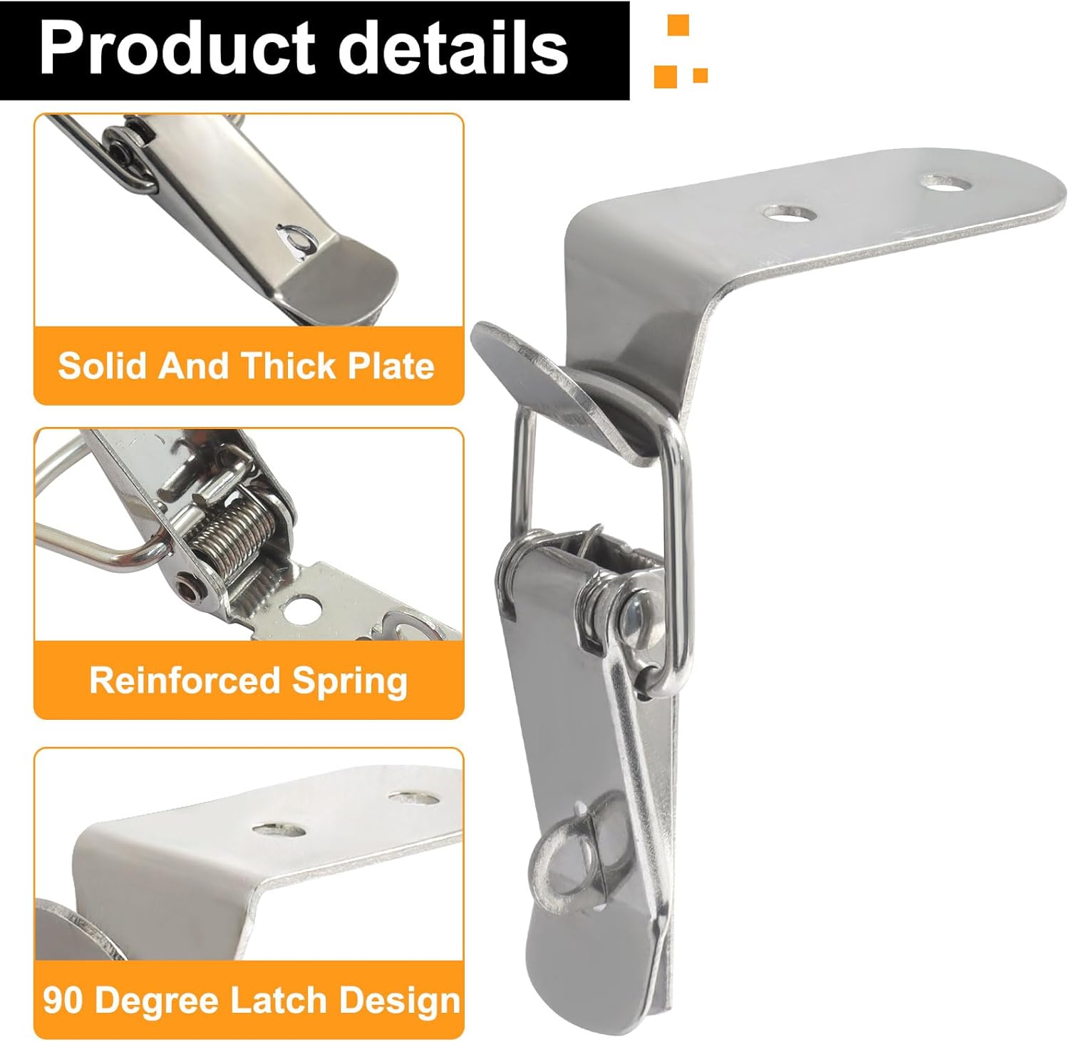 8PCS 90-Degree Tool Box Latches, Stainless Steel Cabinet Locks & Trunk Hasps, Complete with Clasp Buckle & Screws for Trailer, Locker, Case Box