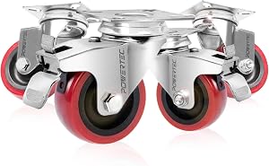POWERTEC 2 Inch Swivel Caster Wheels Set of 4 with 400 lbs Loads, Heavy Duty Plate Casters (2 with Brakes & 2 Without), PU Castor Wheels for Furniture, Cart, Dolly and Workbenches (17212)