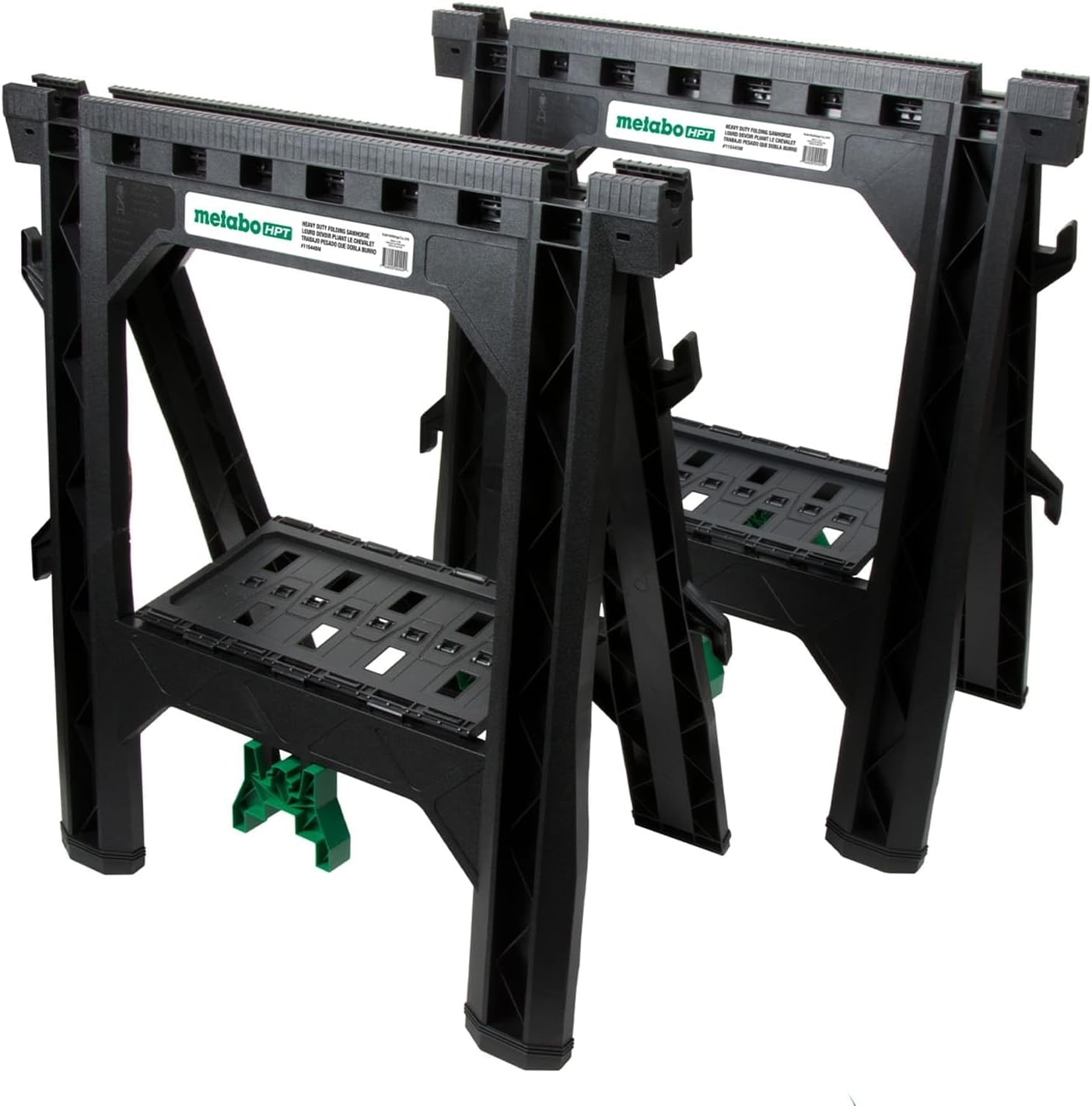 Metabo HPT Folding Sawhorses, Heavy Duty Stand, 4 Sawbucks, 1200 Pound Capacity, Built-In Cord Hooks and Shelves, 2-Pack (115445M)