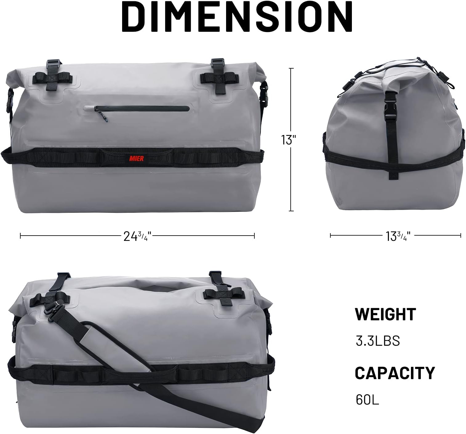 MIER Large Waterproof Duffel Bag Rolltop Dry Backpack Duffle Bags for Kayaking, Rafting, Boating, Swimming, Camping, Travel, Gym, Beach, 60L/80L
