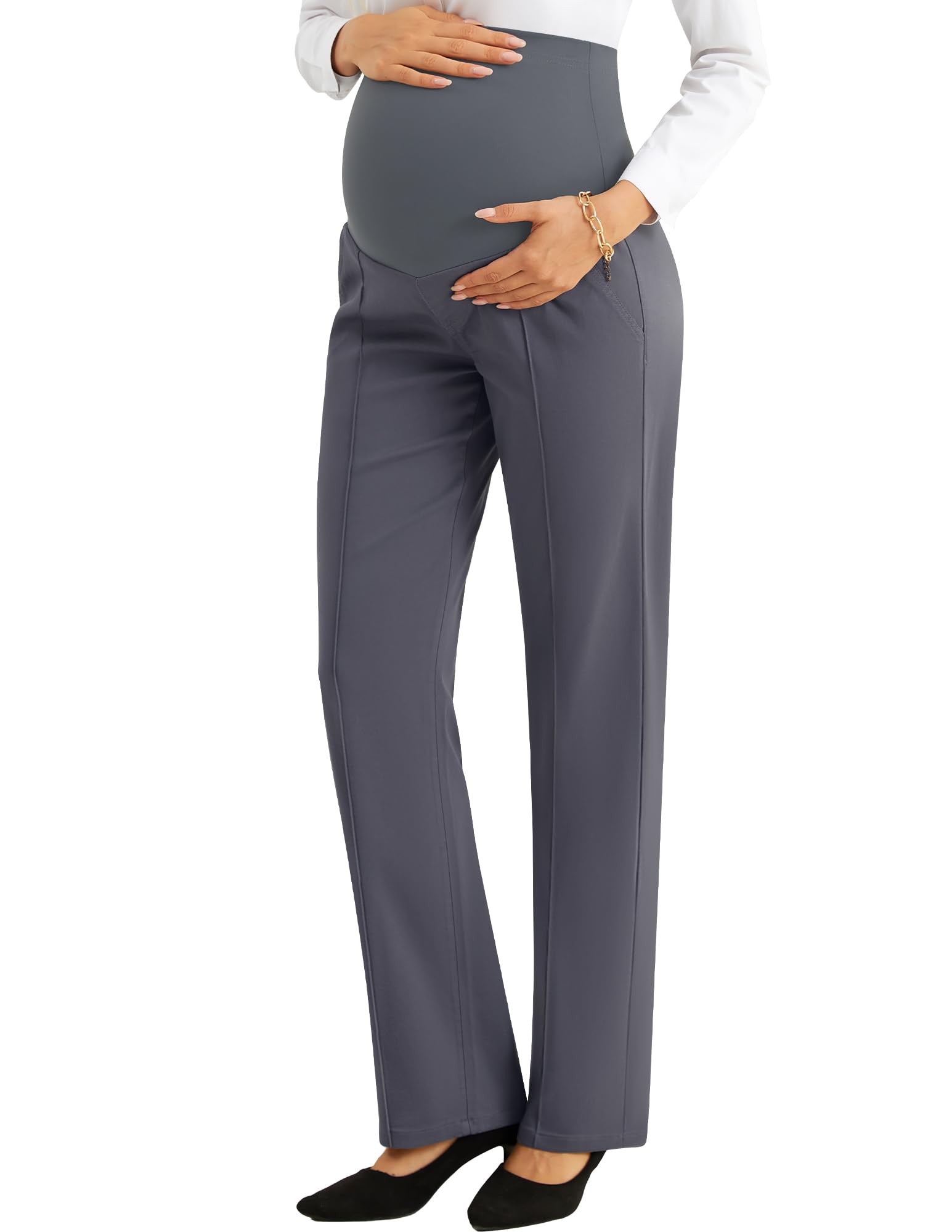 PACBREEZE Women's Maternity Pants for Work Over-Bump Pregnancy Casual Stretchy Straight Dress Pants with Pockets