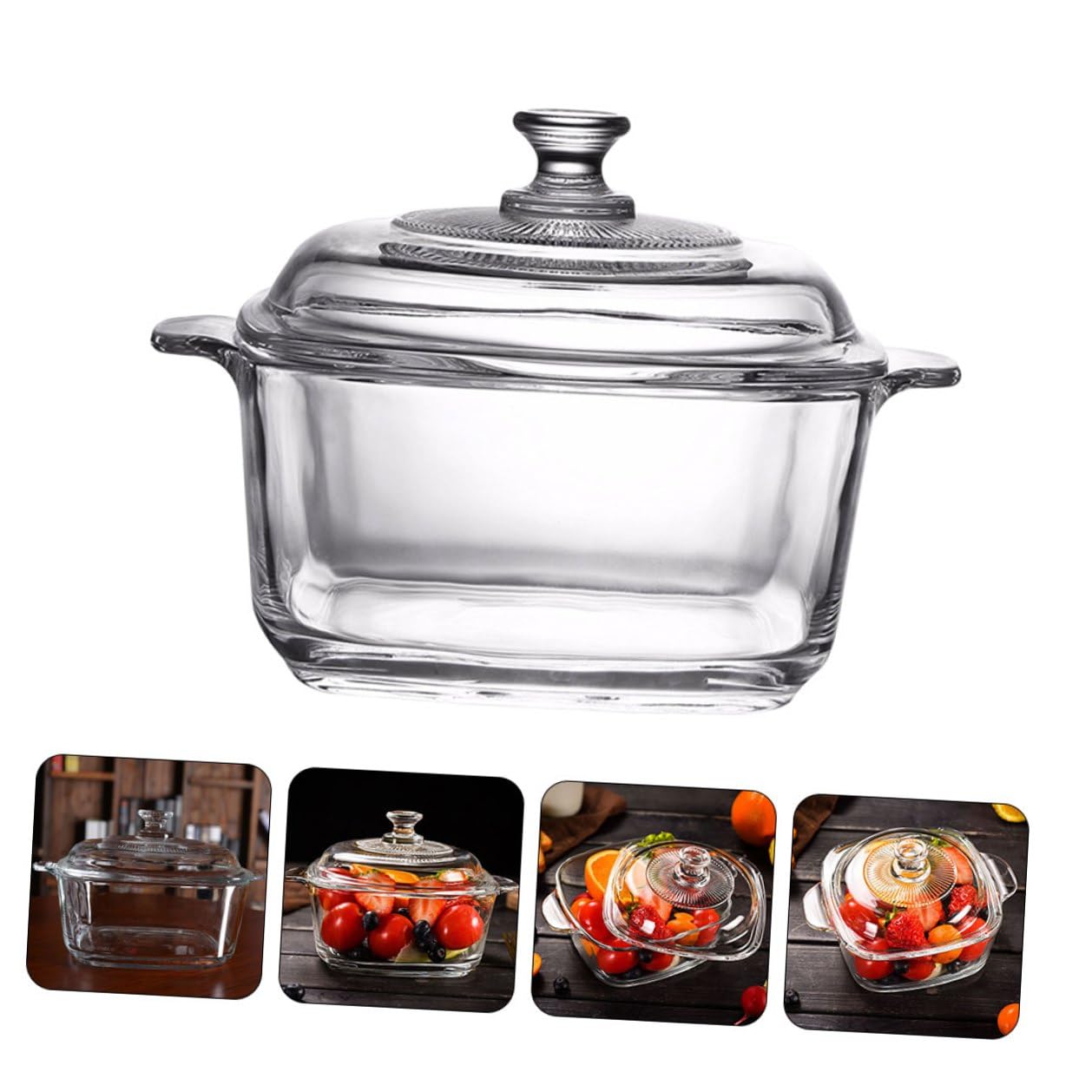 jojofuny 1l Glas Schüssel mit Deckel Ofenfeste Mikrowellengeeignete Kühlschrankschüssel Dickes Gehärtetes Glas Bruchsicher für Buffet und Tisch