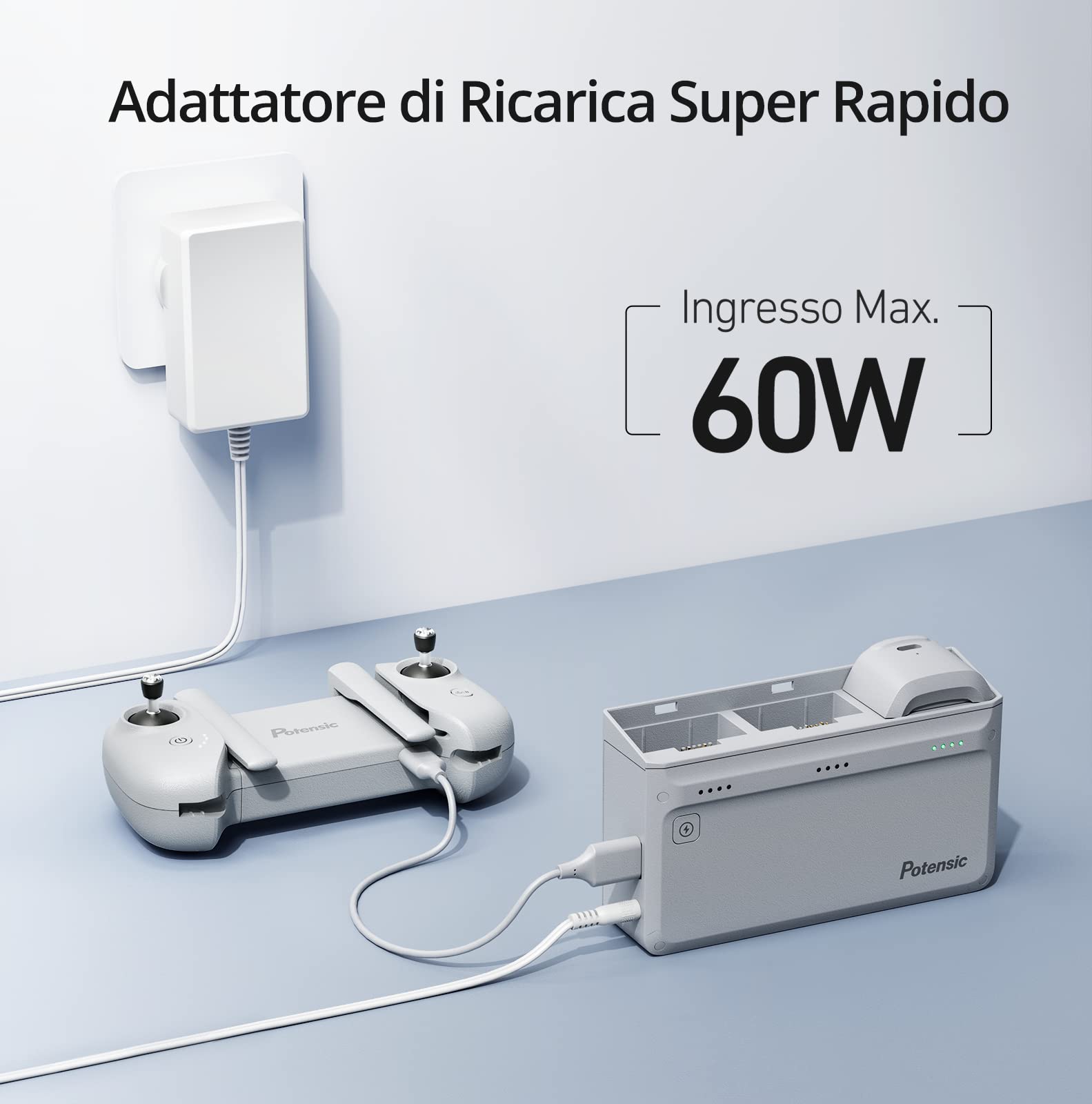 Potensic Hub di Ricarica Veloce Parallelo Senza Batteria, Compatibile con Atom SE e ATOM, Può Caricare 3 Batterie e 1 Telecomando Contemporanea, Controlla Stato Batteria e Carica Altri Dispositiv USB