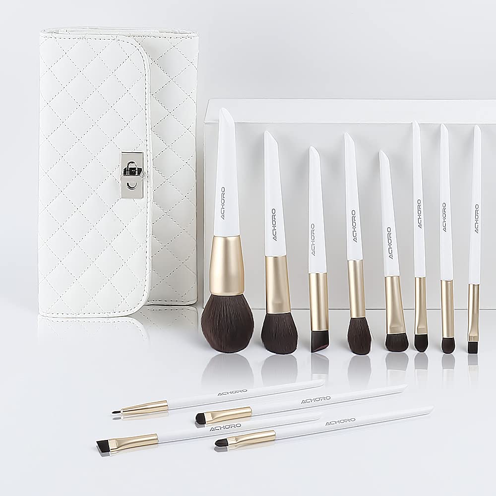 ACHORO 12 Pieces Makeup Brush Set - Premium Quality Synthetic Cosmetic Brushes for Foundation, powders, concealer, blush, highlighter, eye shadow & eyebrows – Personal & Professional Makeup Brush Set